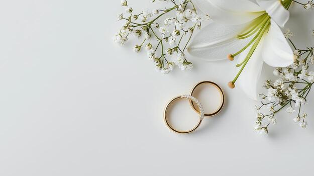 Wedding Ring And White Lilies Photo 3